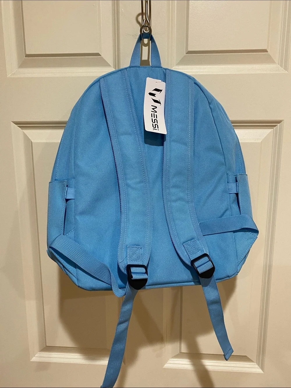 Messi Light Blue Kids Backpack with Navy Blue Front Pockets
